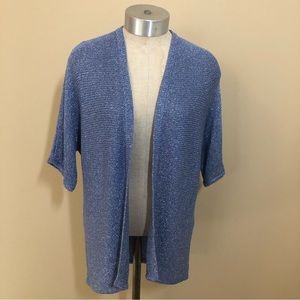 Chicos Tilly shine knit metallic cardigan sweater 3/4 sleeve dark kyanite blue
